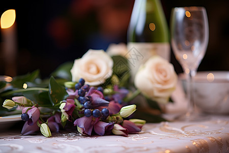 浪漫晚餐的餐桌背景图片