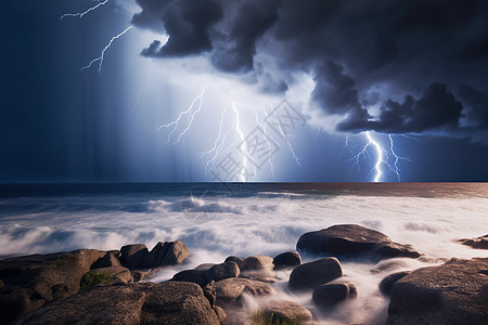 雷暴雨天气的海洋景观图片