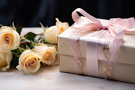 粉色丝带缀饰的礼盒背景图片
