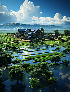 风景优美的水稻种植农场图片