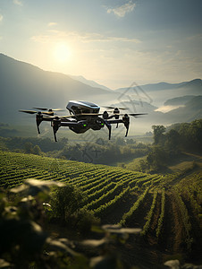 田野上空的无人机背景图片
