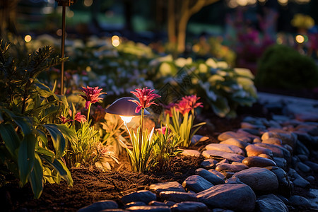花园中的灯光和植物背景图片