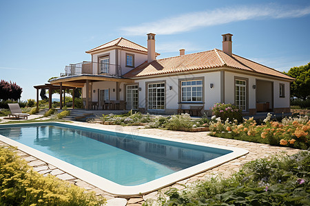别墅院子中的泳池图片
