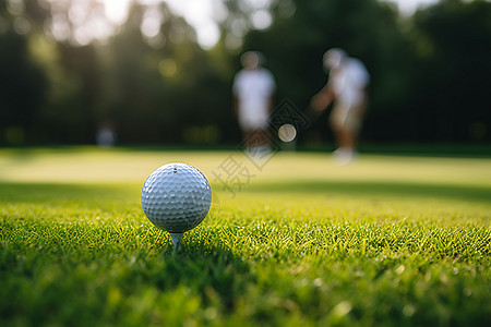 绿油田上的高尔夫球棒和高尔夫球图片