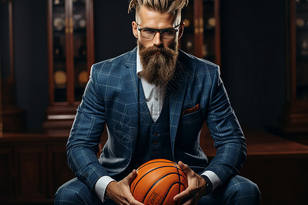 一个有胡子的男子手拿篮球图片