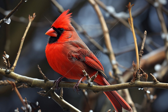 树枝上的红色小鸟图片