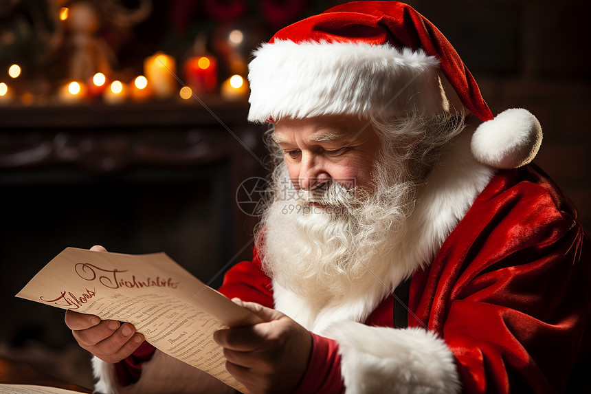 认真阅读的圣诞老人图片