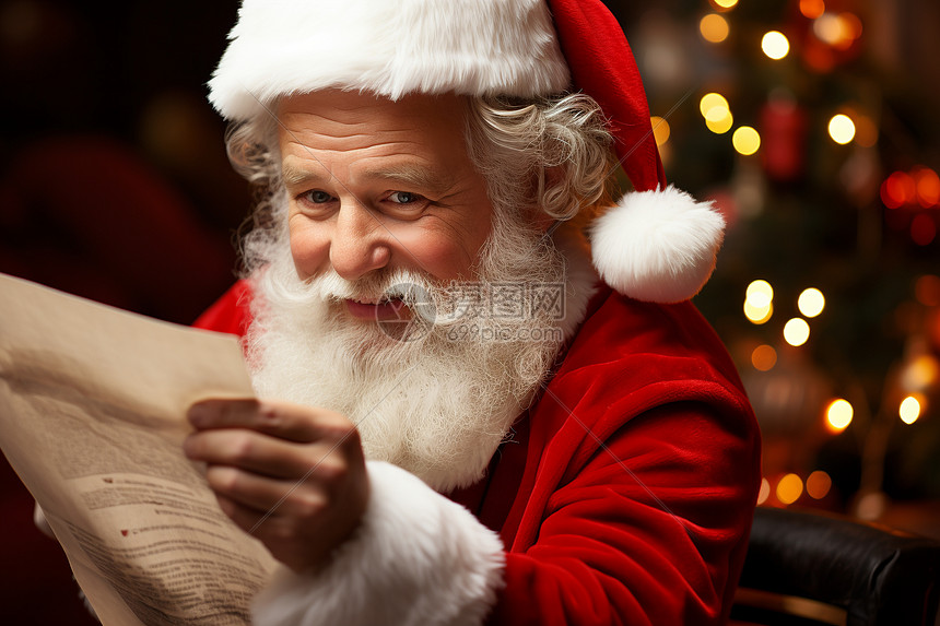 圣诞老人阅读报纸图片