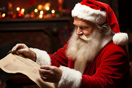 圣诞老人阅读书信图片