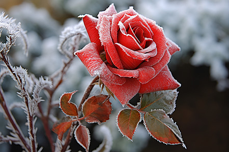 冰封玫瑰在雪地里图片