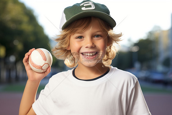 快乐少年在公园中握球的瞬间图片