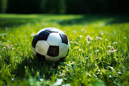 清新绿草中的足球图片