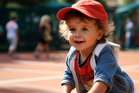 活力四溢的少年在网球场上图片