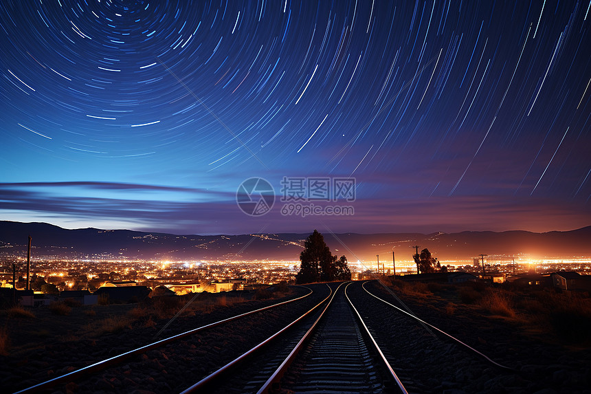 星空下的火车轨道图片