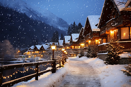 户外白雪覆盖的村庄背景图片