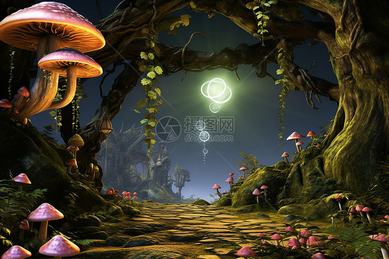 神秘森林中的蘑菇图片
