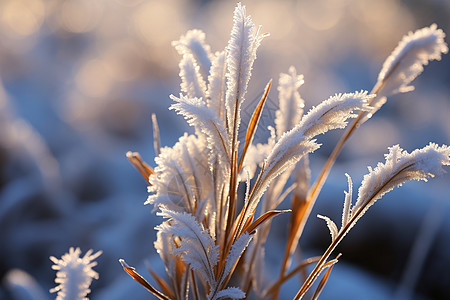 冰雪中的芦苇图片