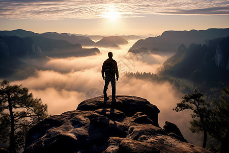 男人站在山顶图片