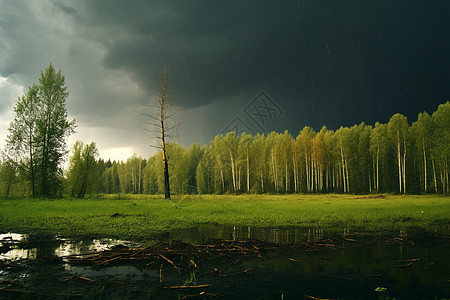 乌云下的树林背景图片
