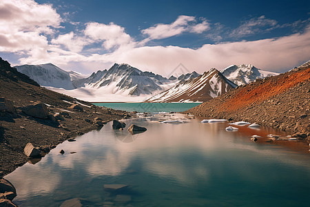 雪山下的河流图片