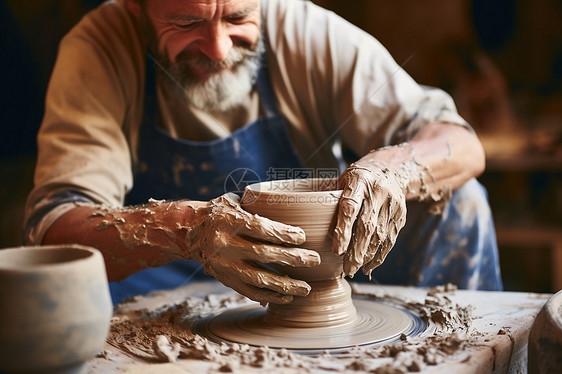 制作陶器的老人图片