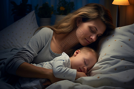 抱着孩子睡觉的母亲背景图片