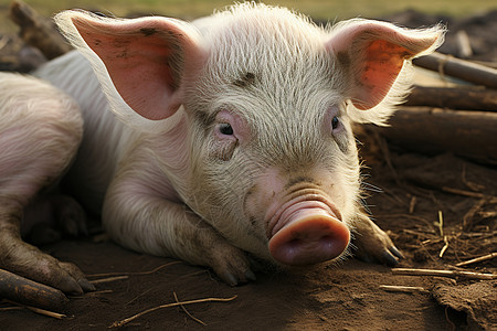 小猪在土地上躺着背景图片