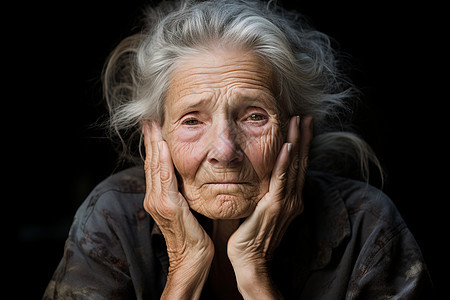 白发黑衣的老妇人背景图片