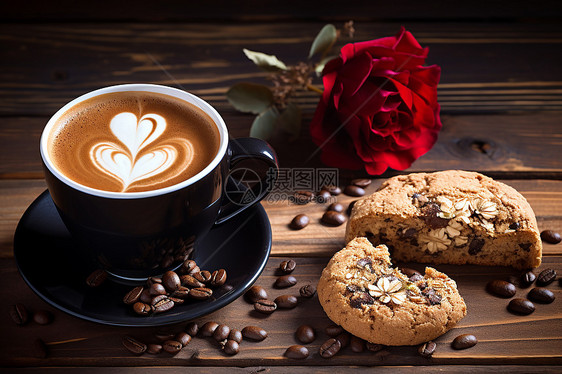 浪漫咖啡与玫瑰图片