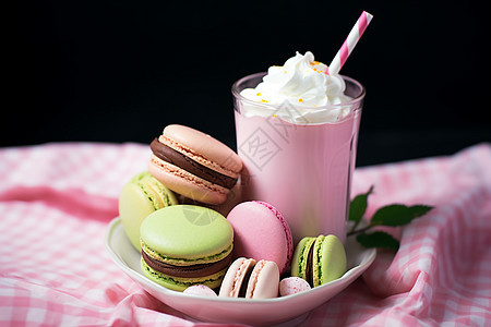 甜品饼干和牛奶背景图片