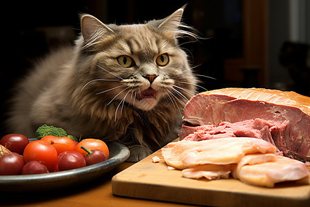 猫盯着食物图片