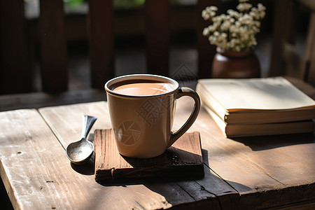 木质桌上有一杯咖啡图片