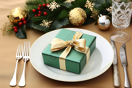 圣诞盒子与餐具背景图片
