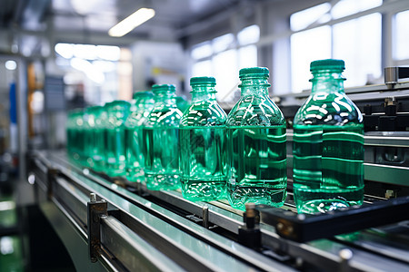 瓶子水生产线上一排瓶子背景