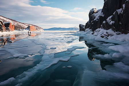 寒冷冰冻中的湖泊美景图片