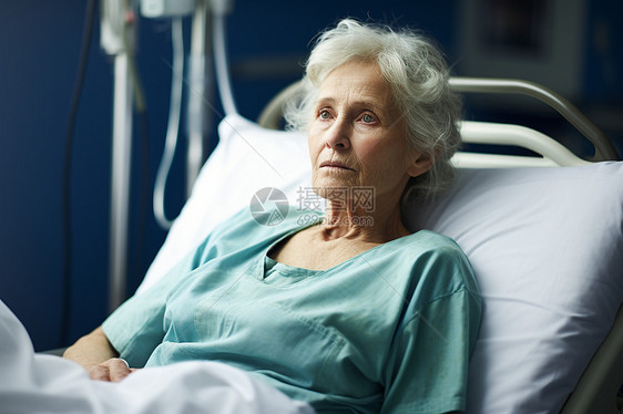 奶奶坐在医院病床上图片
