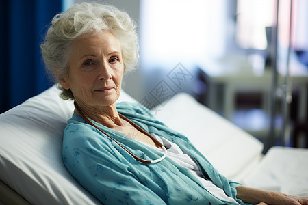 一位坐在医院病床上的老奶奶图片