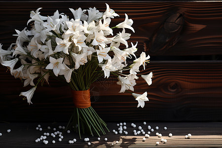 桌上的百合花花束图片
