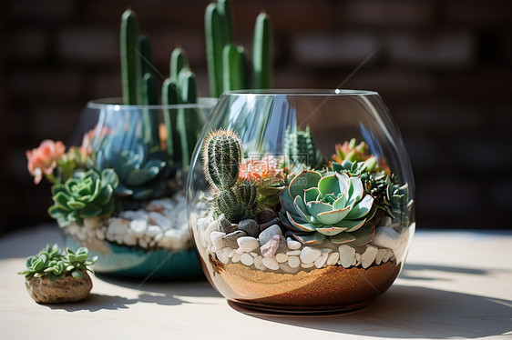玻璃杯里盛满植物图片
