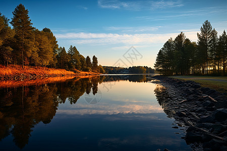 湖畔秋日风景图片