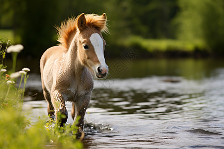 小马穿越草地背景图片