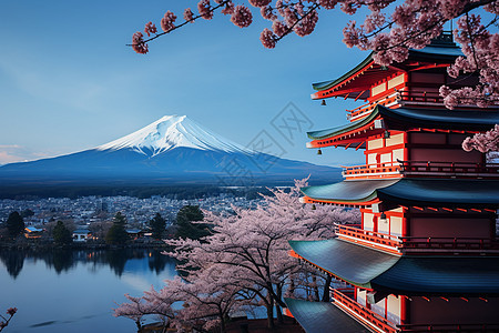 樱花山庙背景图片