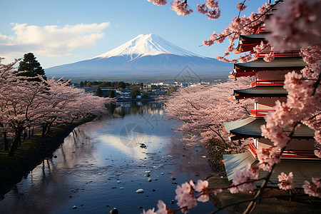 日本 樱花樱花河畔美丽的自然景观背景