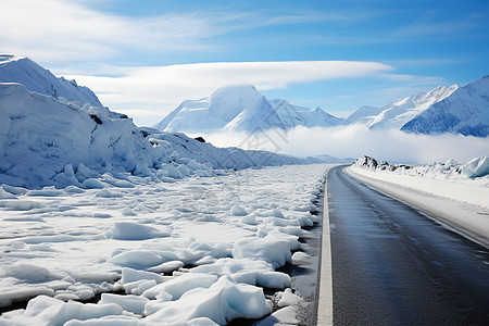 冬季公路上的雪景背景图片