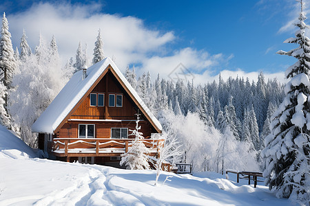 冰雪中的小屋图片