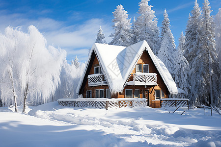 雪中的小屋图片