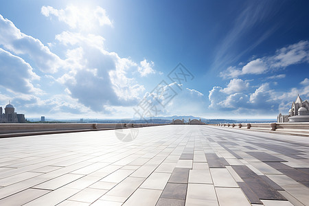 大理石路面城市天空风景背景