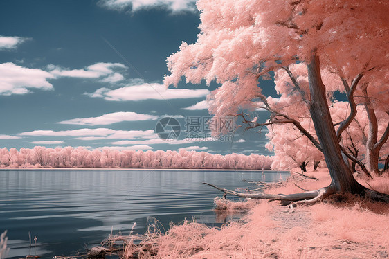 湖边美丽的柳树图片