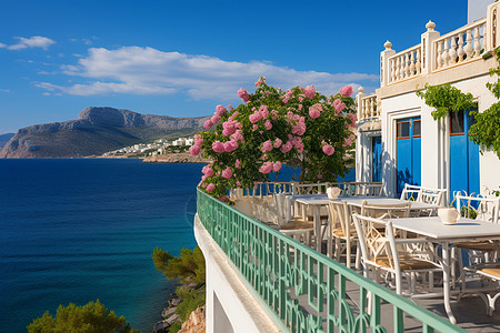 希腊圣托里尼海景天台餐厅背景