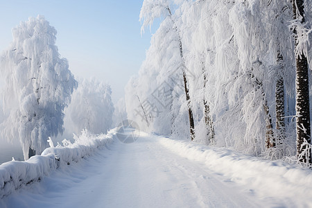 森林道路银白世界的道路背景